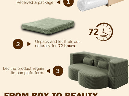 Modern Floor Sofa With 2 Pillows, Convertible Twin Size Folding Mattress For Living Room