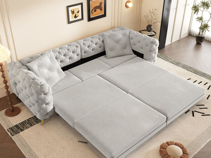 3 In 1 Convertible Sleeper, Deep Seat Pull Out Sofa Bed, Button Tufted
