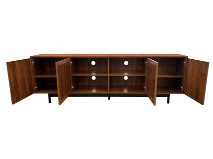 TV Stand, Media Console With Soft Closing Hinges, Adjustable Shelves, Slatted Doors - Walnut