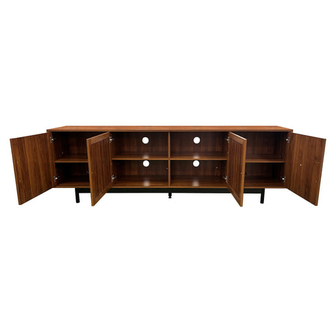 TV Stand, Media Console With Soft Closing Hinges, Adjustable Shelves, Slatted Doors - Walnut