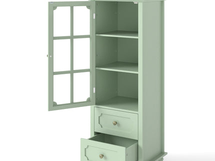 Minimalism Buffet Cabinet With Glass Doors And Double Drawer