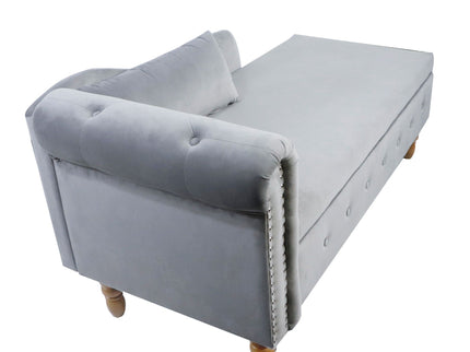 Chaise Lounge Indoor, Lounge Chair For Bedroom With Storage & Pillow, Modern Upholstered Rolled Arm Chase Lounge For Sleeping With Nailhead Trim For Living Room Bedroom Office