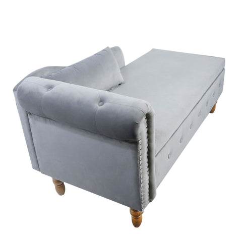 Chaise Lounge Indoor, Lounge Chair For Bedroom With Storage & Pillow, Modern Upholstered Rolled Arm Chase Lounge For Sleeping With Nailhead Trim For Living Room Bedroom Office