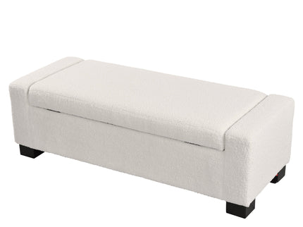 Textured Boucle Ottoman Bench With Hinged Lid For Seating And Storage - Beige