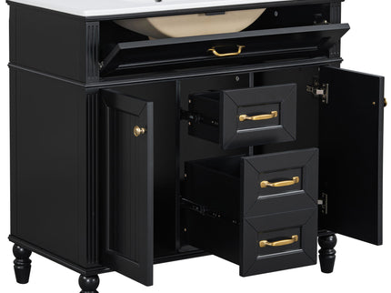 Bathroom Vanity With Sink, Flip-Out Top Drawer, Soft Close Doors, 2 Storage Drawers