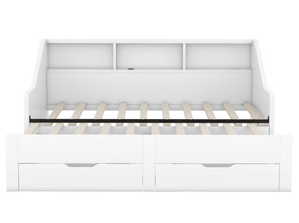 Daybed Frame With Storage Bookcases, 2 Drawers, Charging Station