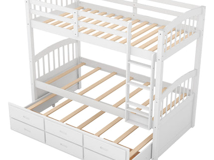 Bunk Bed With Trundle And Drawers, Arched Headboard And Footboard