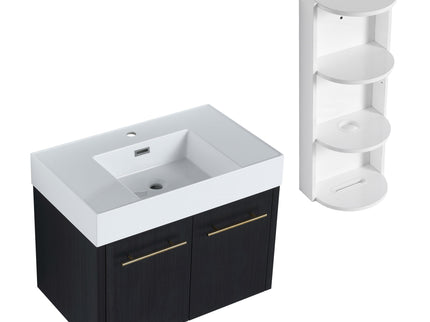 Modern Wall Mounted Bathroom Vanity With Thick Edge Resin Sink And Storage Rack