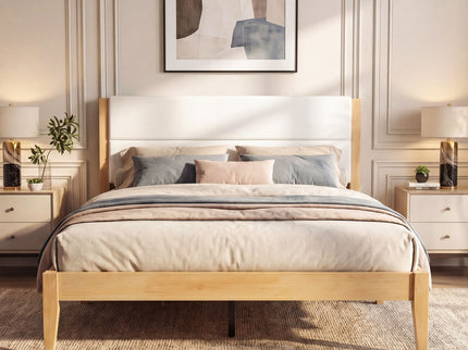 Platform Bed Frame With Upholstered Headboard, Slat Support