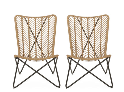 Wicker Chair With Geometric Cross Base, (Set of 2) - Light Brown