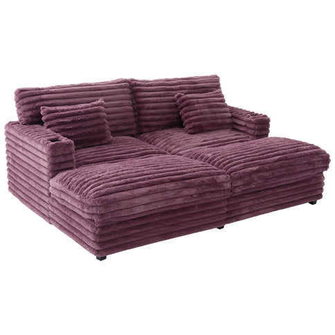 Oversized Double Chaise Lounge Sofa With USB Ports And Cup Holders