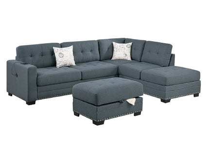 L - Shaped Sectional Sofa Set With Storage Ottoman, Tufted Upholstery Nailhead Trim