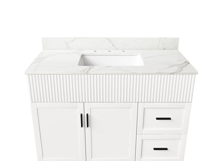 Bathroom Vanity Set, Fluted Cabinet With Soft Close Doors & Drawers, 3 Faucet Holes, Sink Included - White