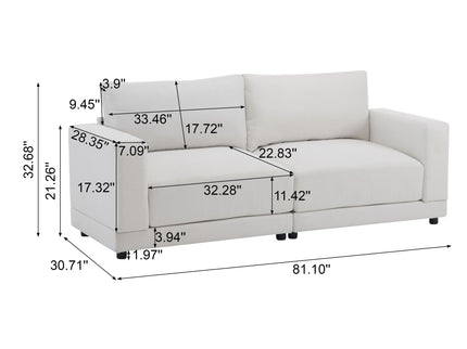 Modern Square Arm Sofa With Soft Fabric Upholstery, Deep Cushions