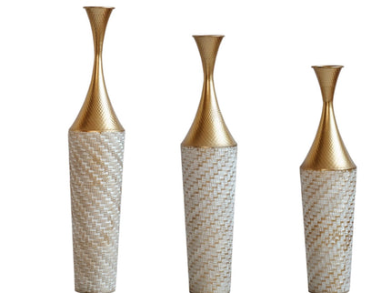 Floor Metal Vase Modern Style Decoration Home Woven Pattern Metal Vase 3 Piece Set Gorgeous Home Decoration Large Glazed Metal Vase - Champagne