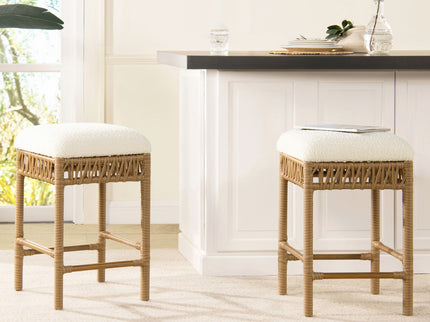 Lucia - Backless Upholstered Counter Stool With Frame - Ivory White