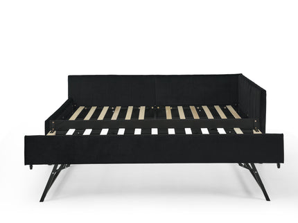 Full Size Upholstered Daybed With Trundle, Tufted Backrest And Armrests - Black