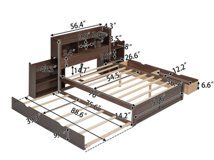 Storage Platform Bed With Pull Out Shelves, Trundle, And 2 Drawers