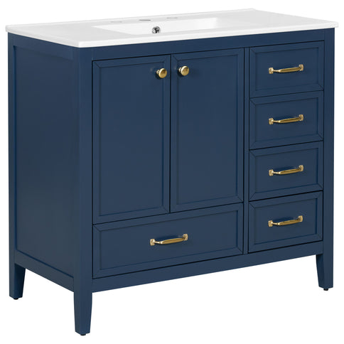 Elegant Vintage Bathroom Vanity & Sink And Soft Closing Door, 4 Drawers Of Different Sizes Frame