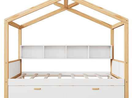 House Bed With Bookshelf Storage