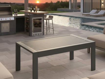All-Weather Outdoor Coffee Table With Wood-Look Top