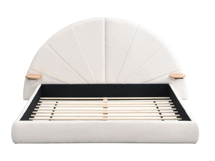 Queen Arched Bed With Small Table, Floor Standing Design - Beige