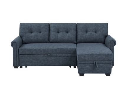 Blend Upholstered Sleeper Sofa With Reversible Chaise And Tufted Back - Dark Blue