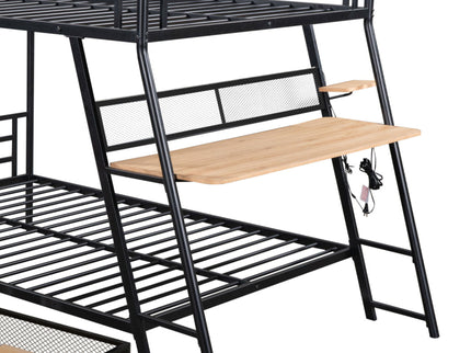 Full Size Bunk Bed With Built In Desk, Light, And 2 Drawers - Black