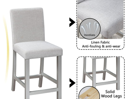5 Piece Counter Height Table Set, Square Table And 4 Upholstered Chairs