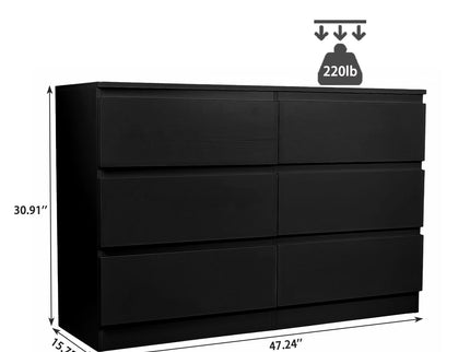 6 Drawer Dresser With Spacious Countertop And Concealed Handles