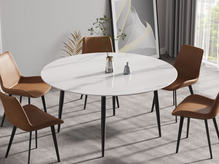 Modern Man-Made Stone Round Metal Dining Table-Position For 6 People
