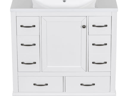 Modern Bathroom Vanity With Sink, 6 Drawers, Adjustable Shelf