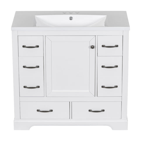 Modern Bathroom Vanity With Sink, 6 Drawers, Adjustable Shelf