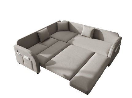 L-Shaped Couch With Pull-Out Bed, Oversize Convertible Sleeper Sofa With Side Pocket & USB Port