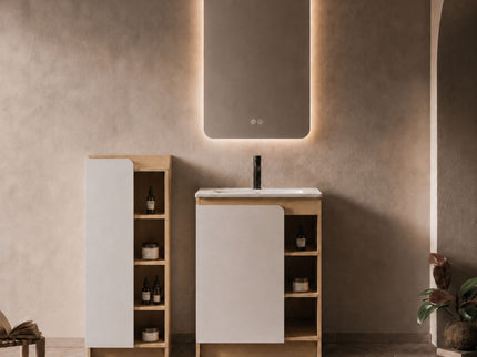 24" Bathroom Vanity With Sink & Tall Bathroom Cabinet, Vanity Set With Thin Edge Sink & Interchangeable Door Panels - Black / Light Oak / White