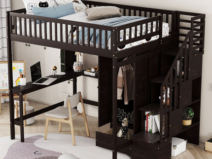 Loft Bed With Bookshelf, Drawers, Desk, And Wardrobe