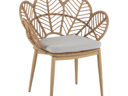 Kirk - Outdoor Wicker Peacock Shape Papasan Style Chair, Teak Finished Leg (Set of 2) - Beige / Light Brown / Light Teak
