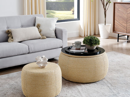 Round Storage Ottoman, 2 In 1 Function, End Table And Ottoman