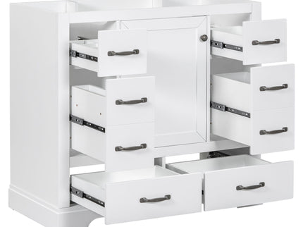 Modern Bathroom Vanity Base Only, 6 Drawer Storage With Adjustable Shelf