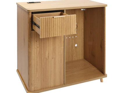 Fluted Coffee Bar Cabinet With Mini Fridge Space & Charging Station - Natural