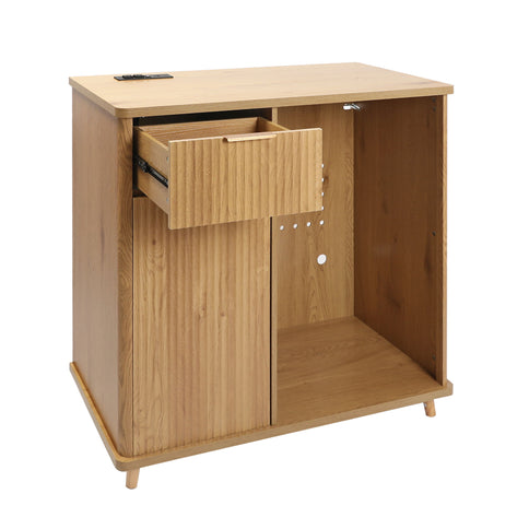 Fluted Coffee Bar Cabinet With Mini Fridge Space & Charging Station - Natural