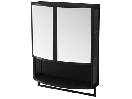 Arched Glass Double Door Wardrobe With Shatterproof Mirror, Open Shelf & Towel Rack