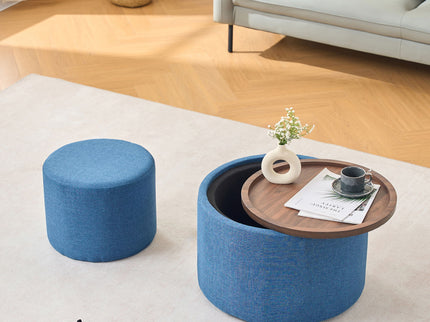 Nesting Ottomans, Round Coffee Table & Bench With Tray (Set of 2)