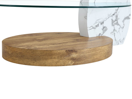 Contemporary Artistic Double Layer Coffee Table, Tempered Glass Top