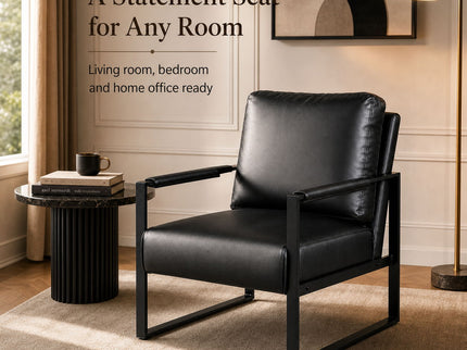 Classic Mid Century Modern Accent Chair With Durable Square Metal Frame, Armchair
