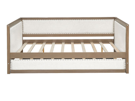 Full Size Daybed With Trundle And Nailhead Decoration - Wood