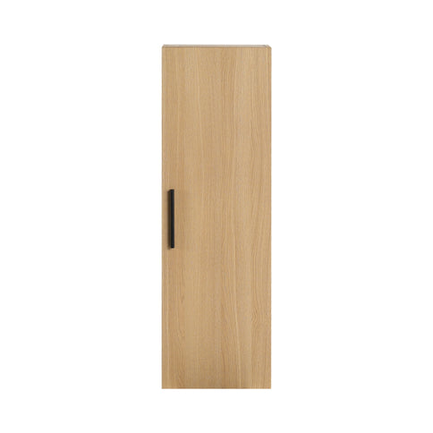 Tall Floating Bathroom Side Cabinet, Wall Mounted Single Door Storage - Light Oak