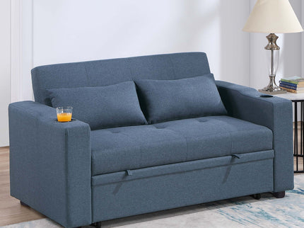 Modern Style Convertible Sofa With Pull-Out Bed, USB Ports & Cup Holders
