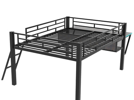 Gaming - Full Size Loft Bed With Desk, LED - Black