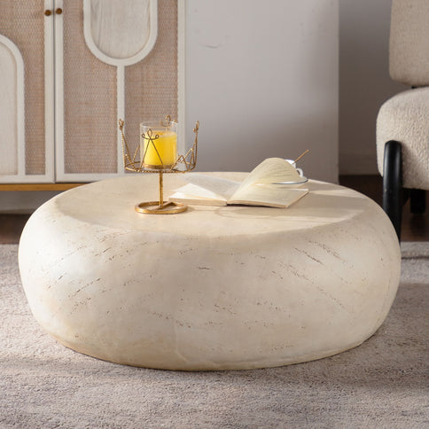 Round Coffee Table With Smooth Texture For Living Room - Light Beige